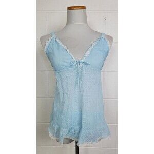 Vtg Topform Yolande Blue Sheer Nylon Babydoll Lingerie 2 Piece Negligee Set‎ S